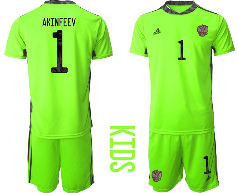 Cheap 2021 European Cup Russia fluorescent green goalkeeper Youth 1 soccer jerseys
